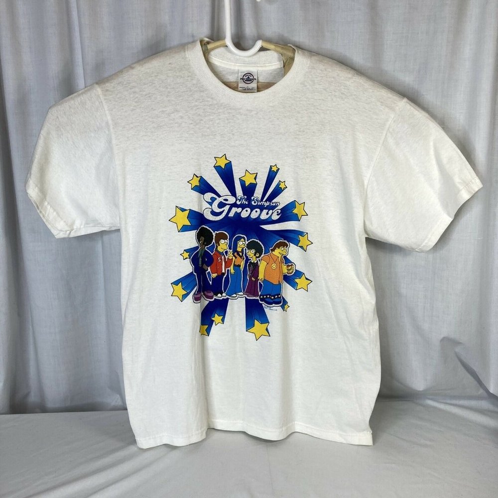 The Simpsons Groove Graphic T Shirt Adult Large Disco Retro 2003 Fox White VTG